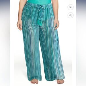 Womens Size XL Crocheted Swim Coverup Pants Side Slit Beachy Resort Vacation New